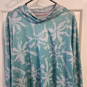SAXX ALL DAY COOLING HOODIE MENS 2XL XXL TEAL PALM TREE DROPTEMP SHIRT UPF LIGHT